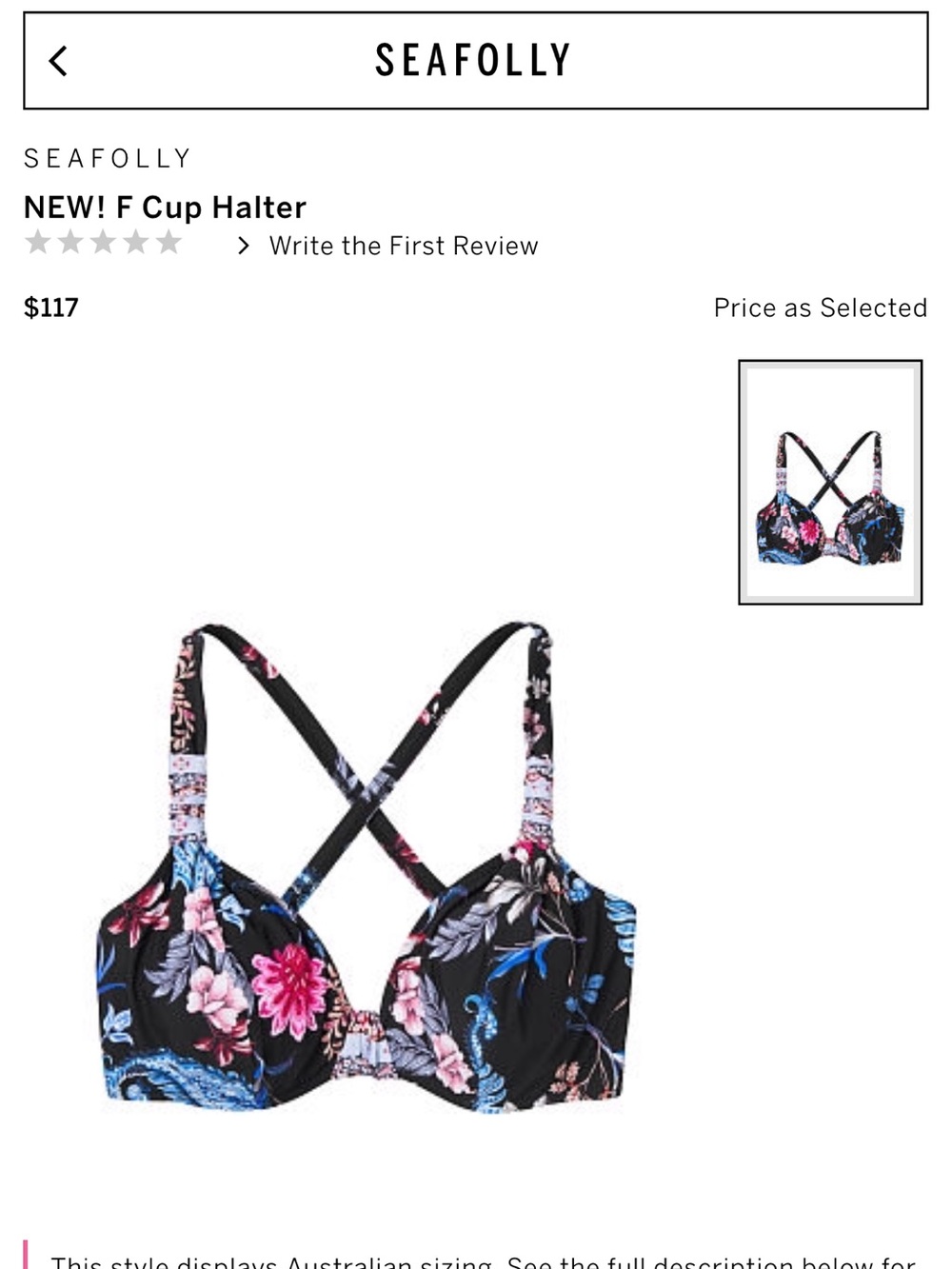 Seafolly Black Floral Underwire Halter Bikini Top - Picture 6 of 9